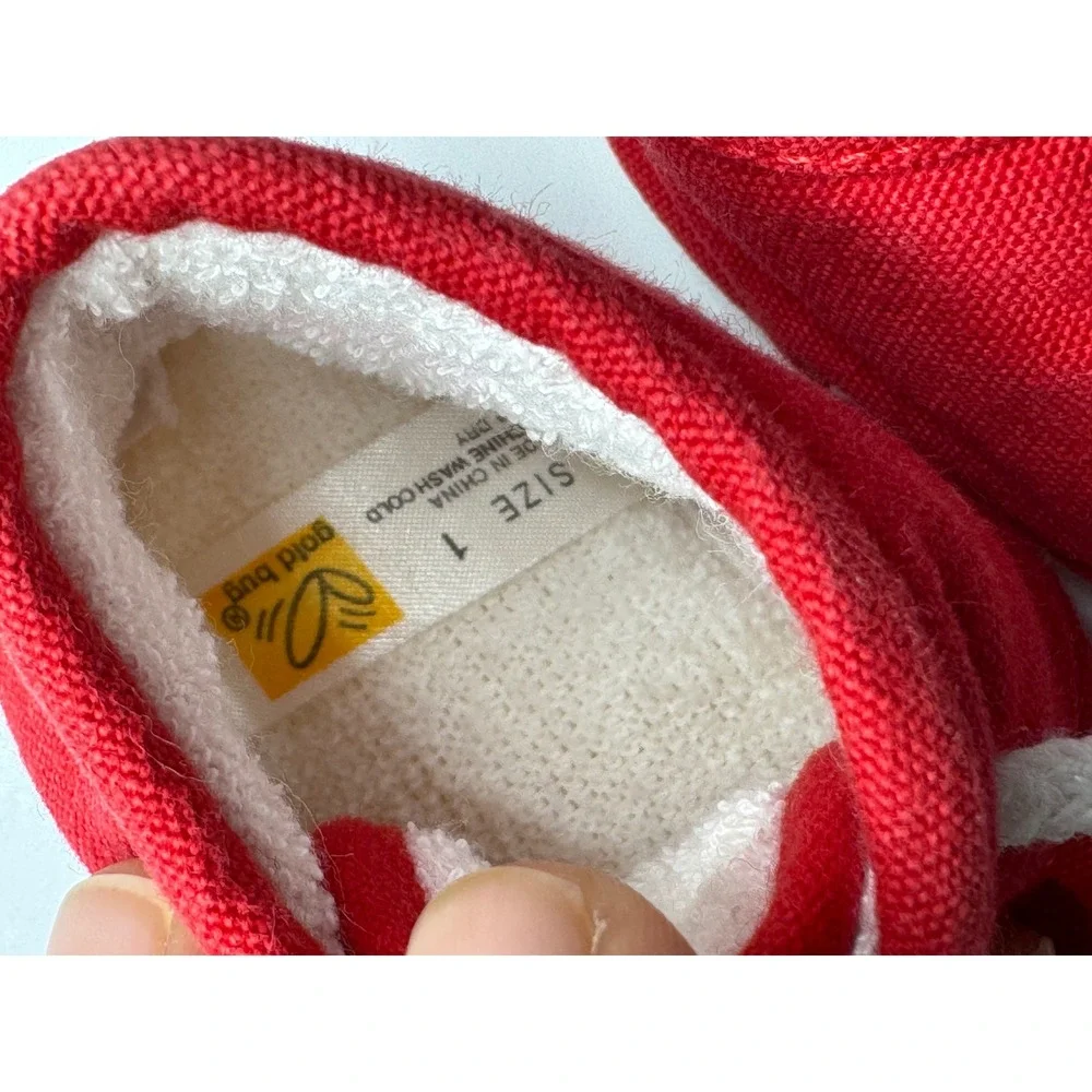 Gold Bug Baby Boys Red Canvas Soft Sole Crib Shoes Sneakers Size 1